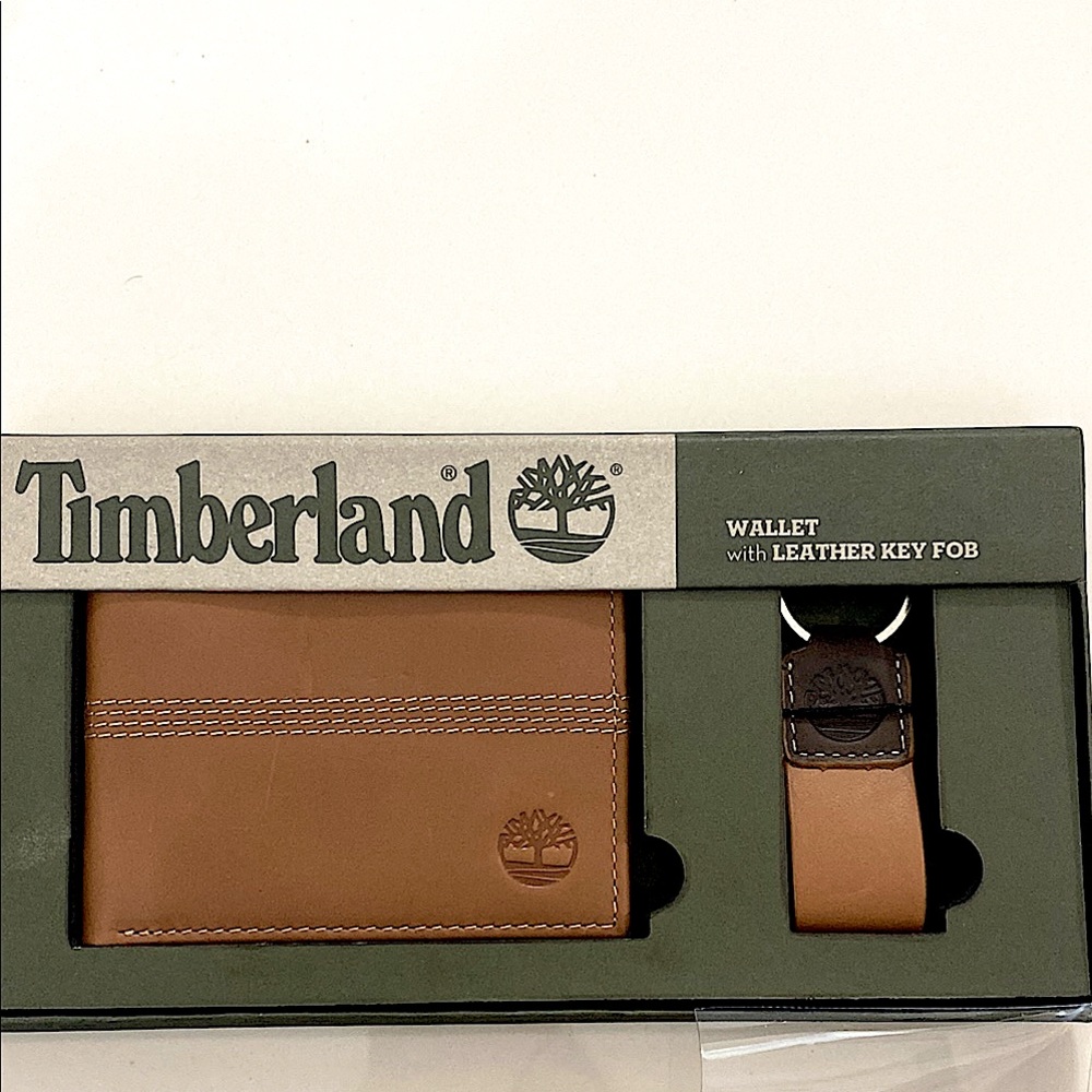 New Timberland Leather Wallet & Keychain Set